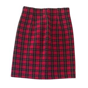 St Michael Red Tartan Plaid Skirt Size 8  Vintage High Waist Pencil Short UK